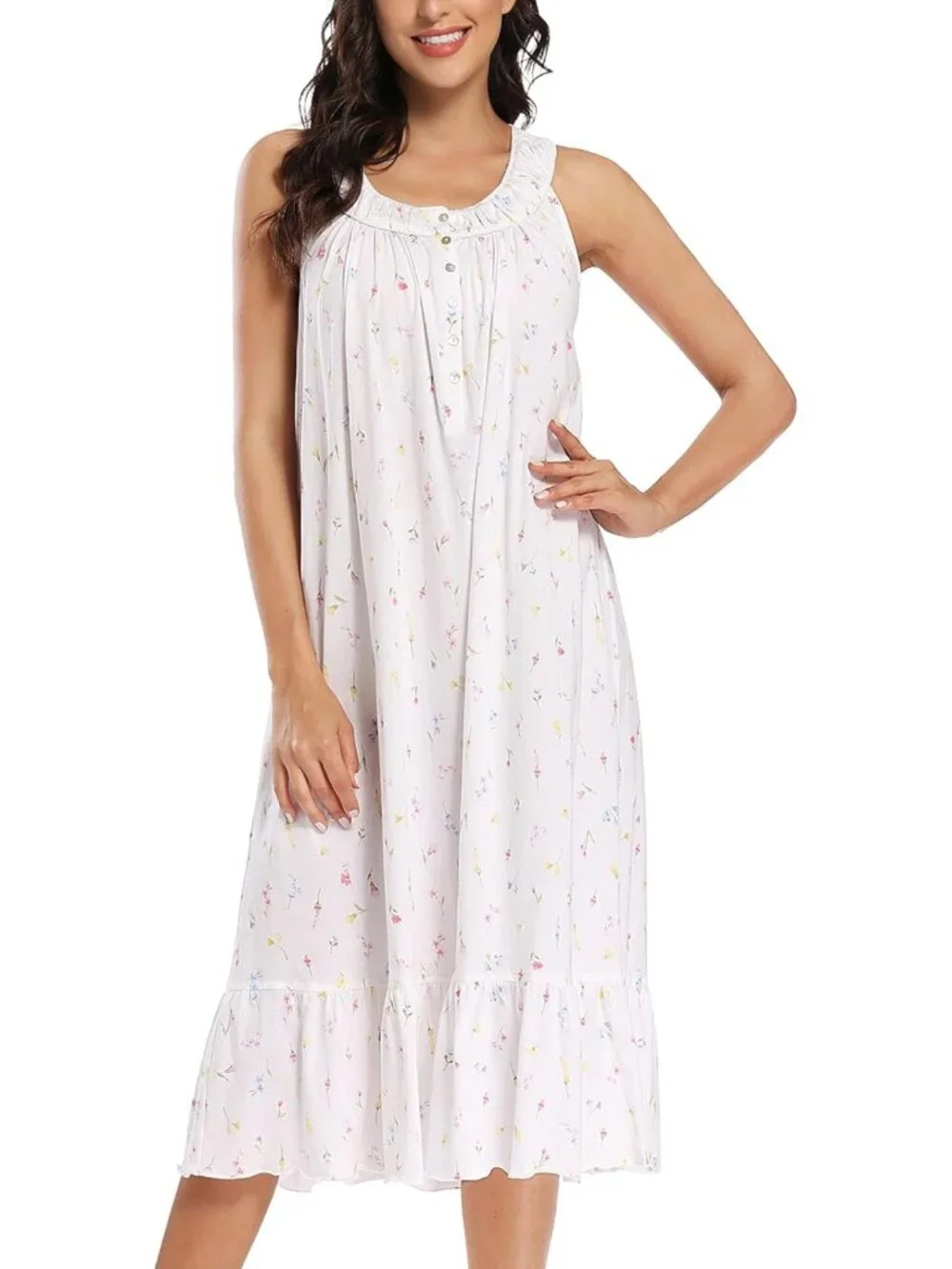Soft Cotton Nightgown for Women | Long Sleeveless Sleepwear Dress | Cozy Ladies